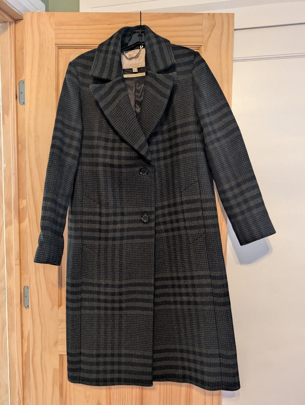 Barbour Modern Heritage Plaid Tailored Wool Blend Long Coat - US 8